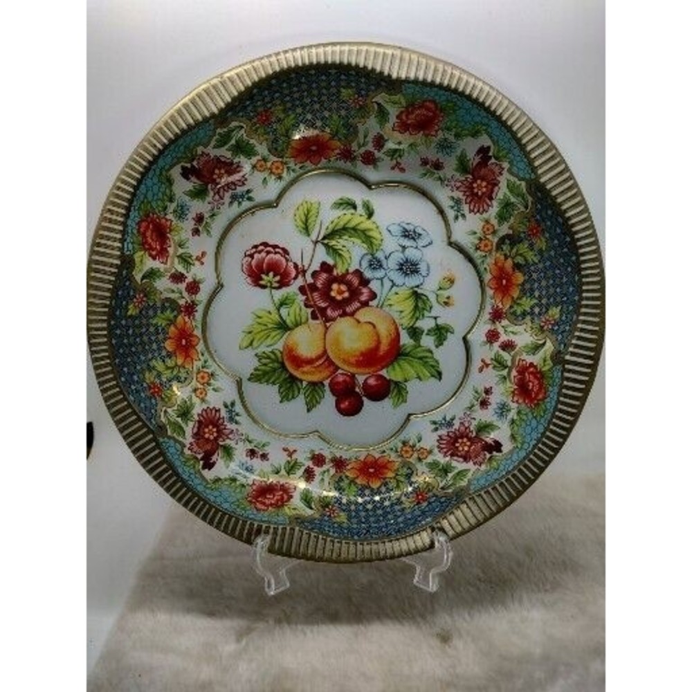 Vintage Daher Decorated Ware 10" Metal Floral Fruit Bowl England 1971